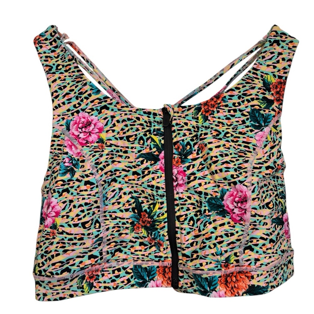 Torrid 3 Active Wireless Sports Bra Colorful Floral Zip Front Strappy Back Set